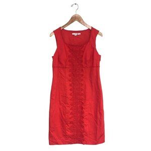 Boden Dress Size 10 US Long Red Coral Cotton Embroidered Sheath Lined Sleeveless